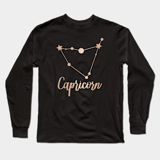 Capricorn Zodiac In Rose Gold - Black Long Sleeve T-Shirt